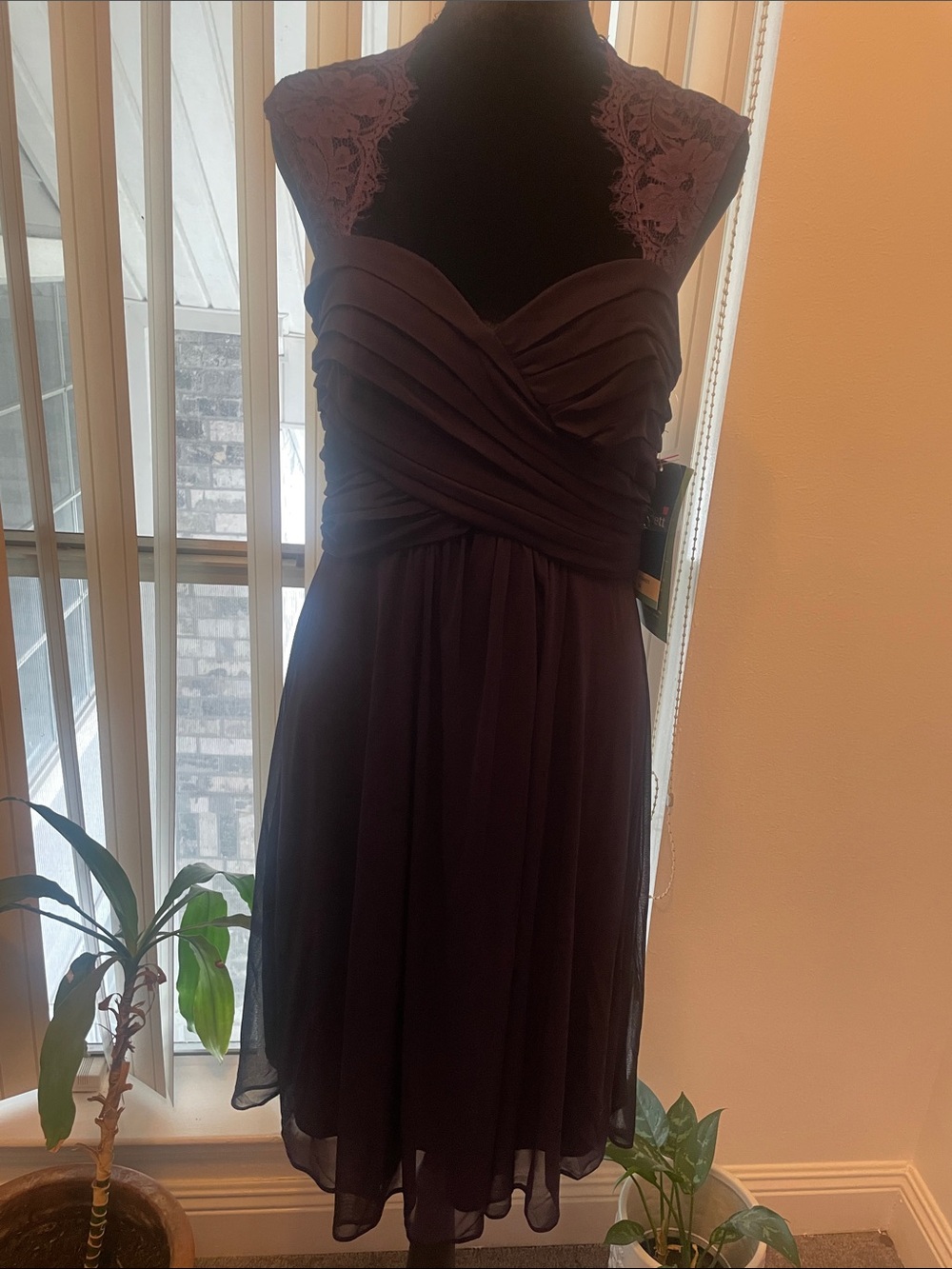 Scarlett Sleeveless Lace Yoke Chiffon Midi Dress in Deep Plum